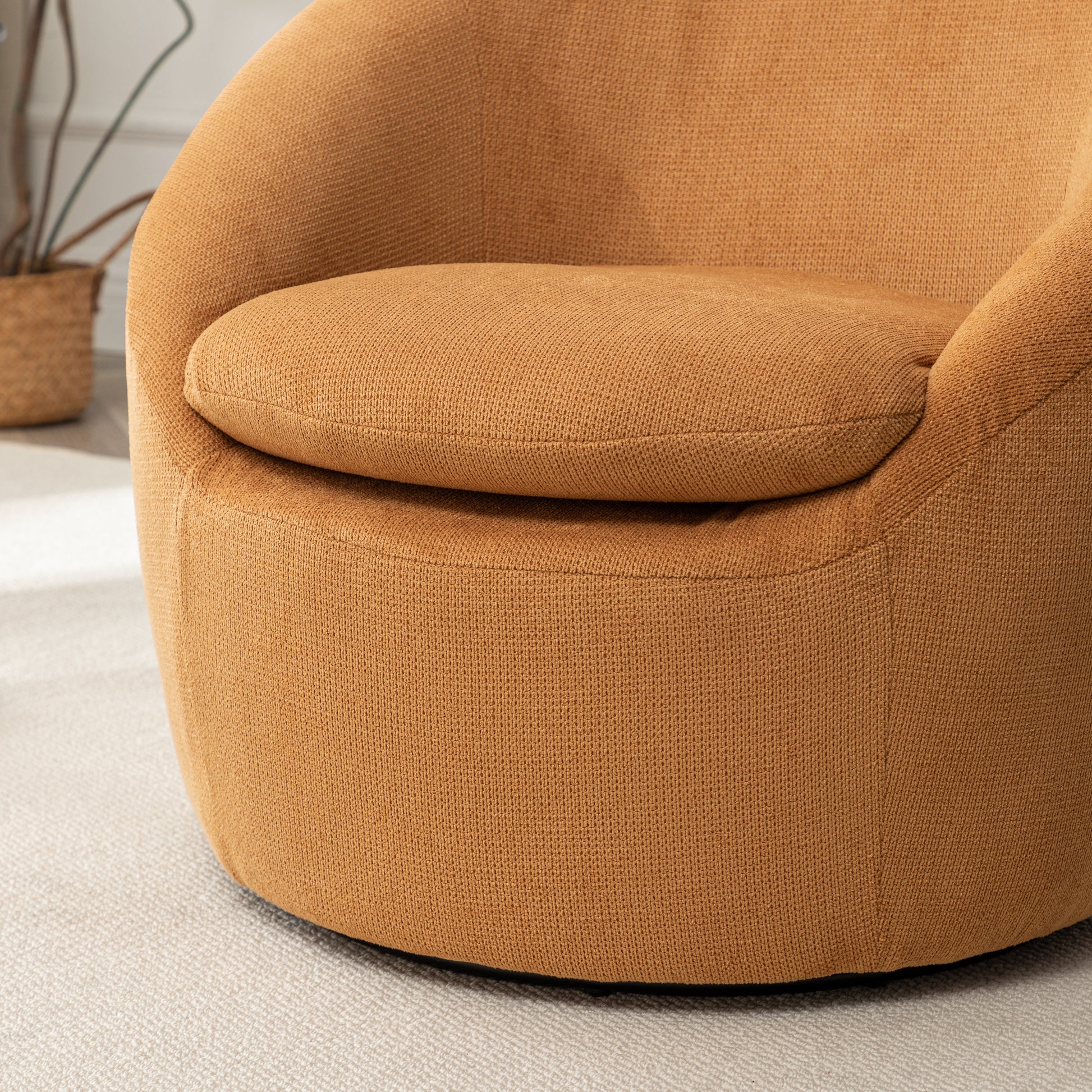Winnie Modern Teddy Fabric Barrel Chair, 360° Swivel, Yellow image 7