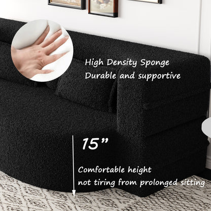 Modern Floor Sofa with 2 Pillows,Convertible Sherpa Fleece Fabric Foam-Filled Sleeper Sofa Bed,15" Full Size Folding Mattress for Living Room,Guest Bed,no assembly required,Black(SameW1885P2722) image 8