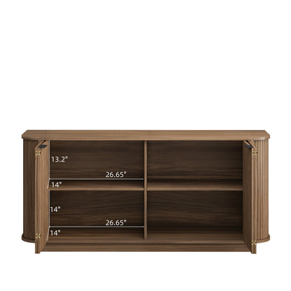 63"Wavy Storage Sideboard, Double-Door Buffet Cabinet with Adjustable Shelves, Suitable for Kitchen, Living Room, Hallway - Versatile Storage (Brown) image 5