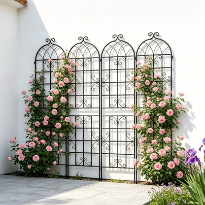 4 Pack Metal Garden Trellis 86.7" x 19.7" Rustproof Trellis for Climbing Plants Outdoor Flower Support Black image 1