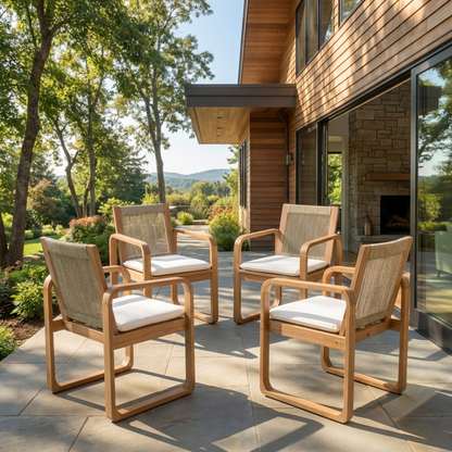 2-Piece Outdoor Dining Chairs Set: Acacia Wood with Multi Brown Rope Back & Beige Cushion, Water Repellent Fabric, 400 lbs Capacity, Light Teak Finish image 7