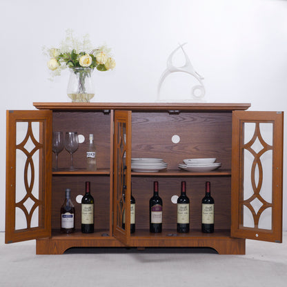 48.66" x 15.55" x 34.06" Spacious size sideboard 3 clear tempered glass doors buffet with adjustable shelf, MDF with dark OAK decorative laminates storage cabinet for dinning room, kitchen,living room image 10