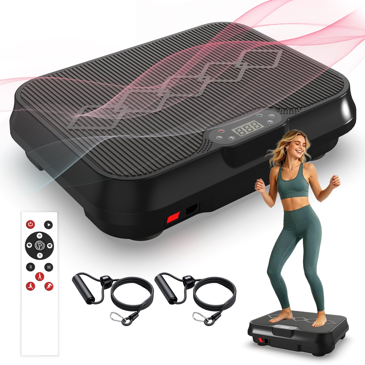 Vibration Plate Exercise Machine, Whole Body Workout Platform with Remote Control, Resistance Bands, Vibration Platform for Home Gym image 3
