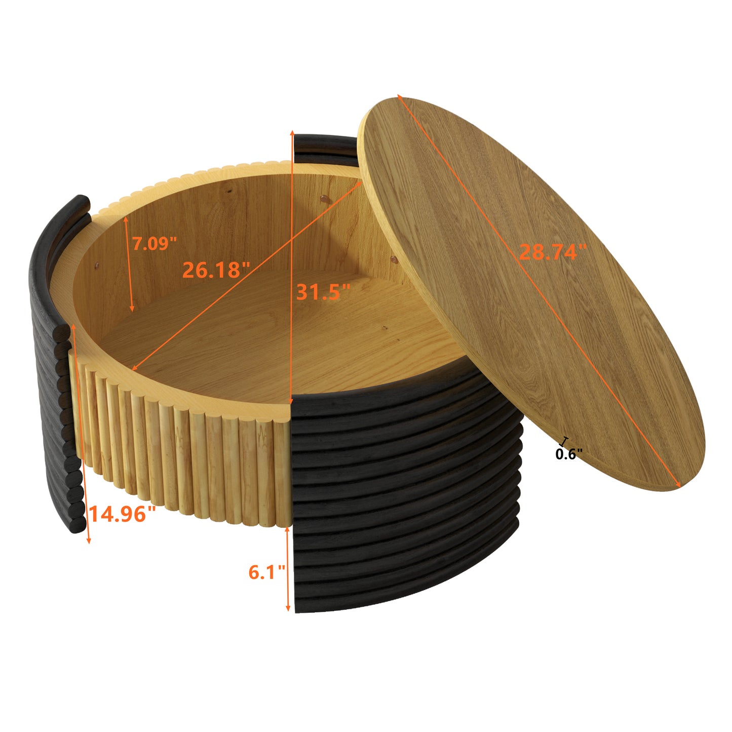 31.50" Modern Colorblocked Striped Coffee Table with Flip Top Storage Coffee Table - Natural Wood Finish for Living Room, Apartment, Office, Easy to Assemble, Wooden Color Tabletop + Dark Brown image 6