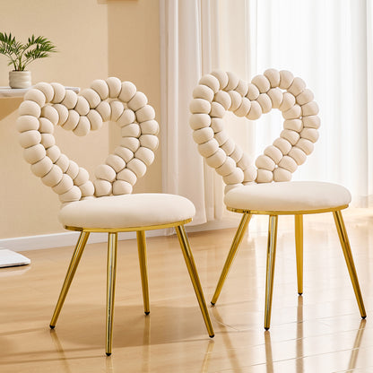 Set of 2 Unique Heart Bubble Tufted Accent Chair, Plush Velvet Chair with Shiny Gold Metal Frame, Cute & Modern Seating for Home Decor image 1