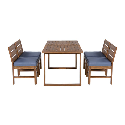 U_STYLE Farmhouse 5-Piece Outdoor Patio Dining Set with Adjustable Legs,Acacia Wood Dinning Set for 4,Suitable for Backyard, Garden, or Deck image 12