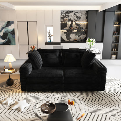 102.4 "Plush Corduroy 4-Seat Sofa,Modern Comfy Upholstered Sofa Cloud Couch,Deep Seat Couches with Soft Pillows and Movable Ottoman,Convertible Sofa Lounge Chair,Black(Old SKU:W1885S00277) image 8