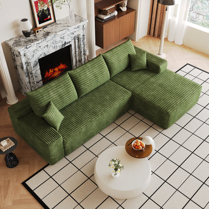 107" Cloud Sectional Couch with L-Shape Chaise,Modern Modular Sofa with Deep Seat, Upholstered Couches for Living Room Bedroom,No Assembly Required, (Plush Corduroy Fabric),Green image 3