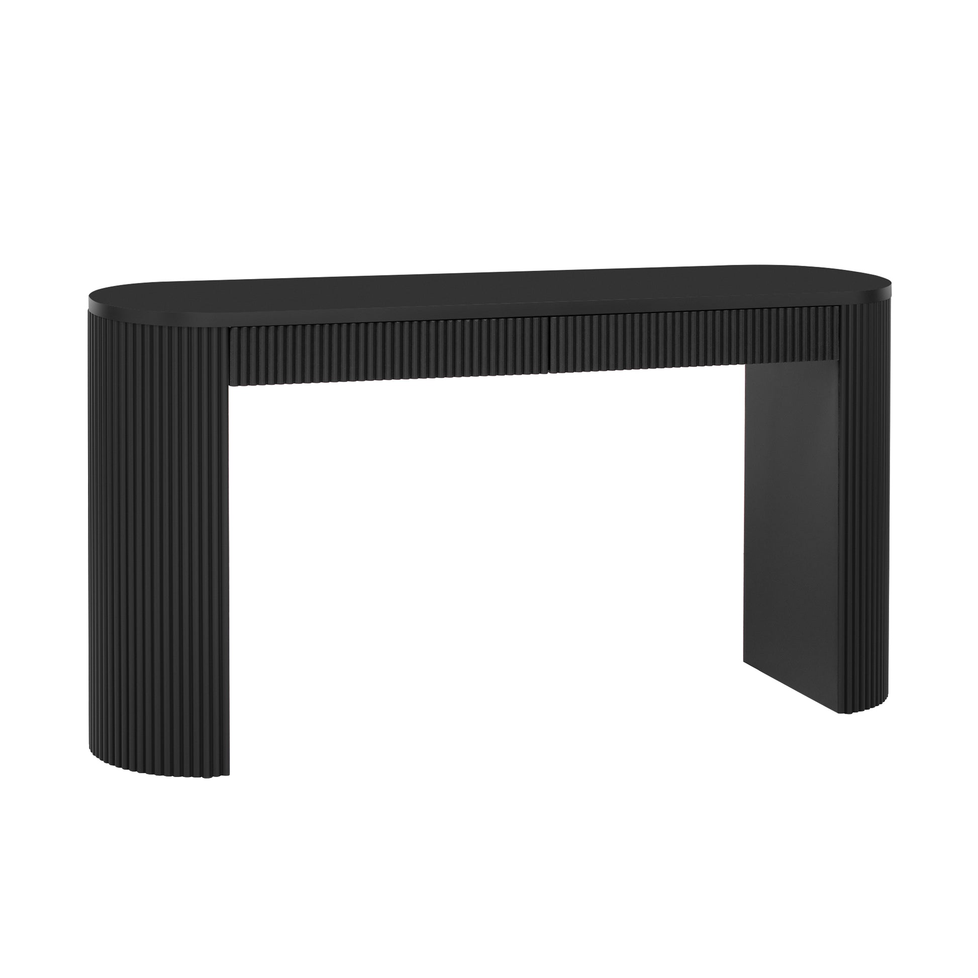 U_STYLE 58.3" Entryway Table with Large Top and Dual Drawers,Console Table with Arched Sturdy Legs Stripe Design,Pine Veneer Sofa Table with Adjustable Feet for Living Room, Hallway,Foyer, Kitchen image 5