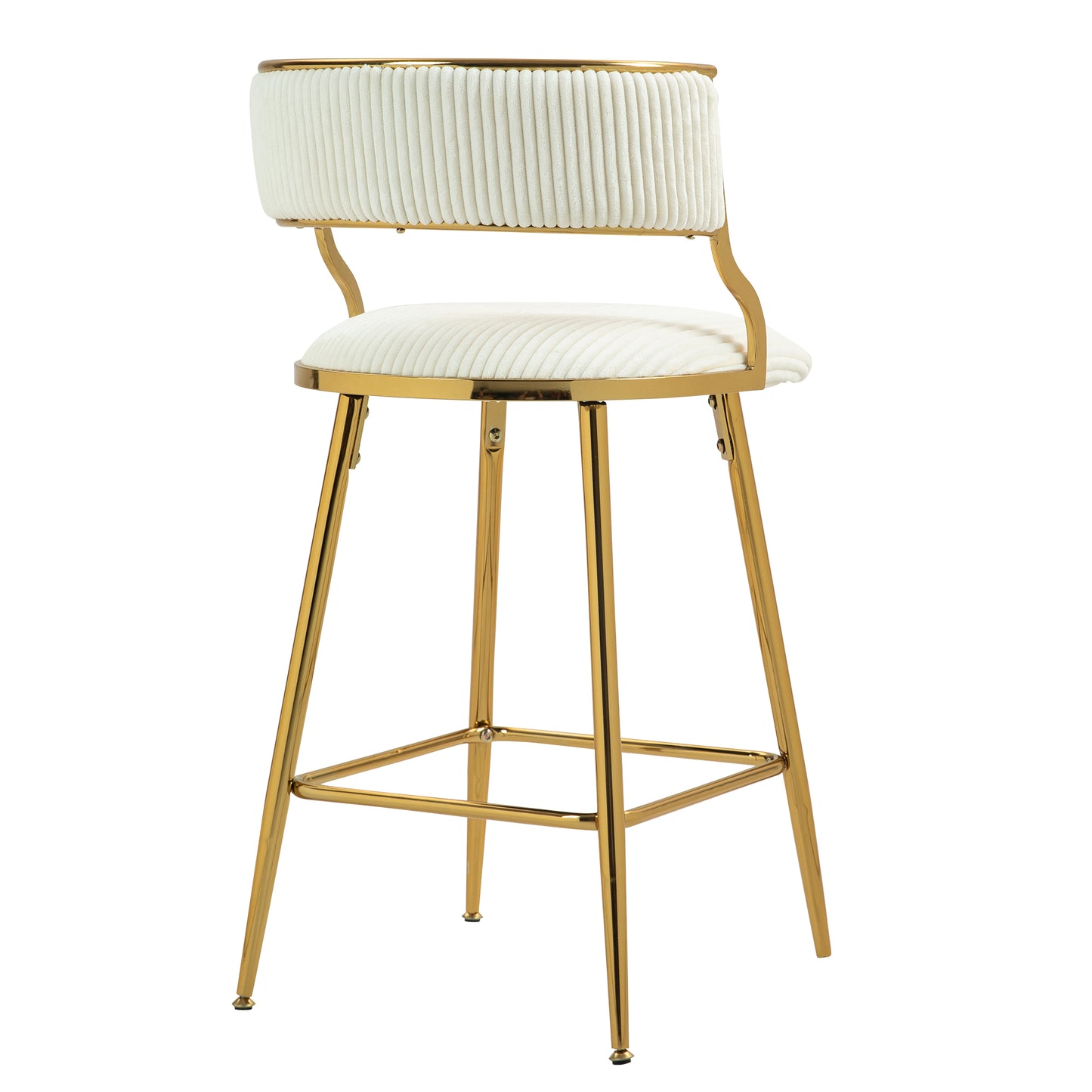 (SET of 2) 26'' Counter height bar stools Corduroy kitchen island counter bar stool with back,golden chromed base and footrest (BEIGE) image 5