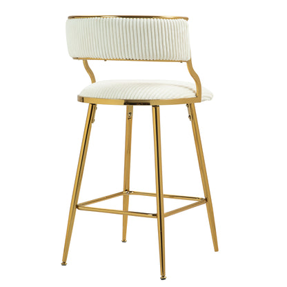 (SET of 2) 26'' Counter height bar stools Corduroy kitchen island counter bar stool with back,golden chromed base and footrest (BEIGE) image 5