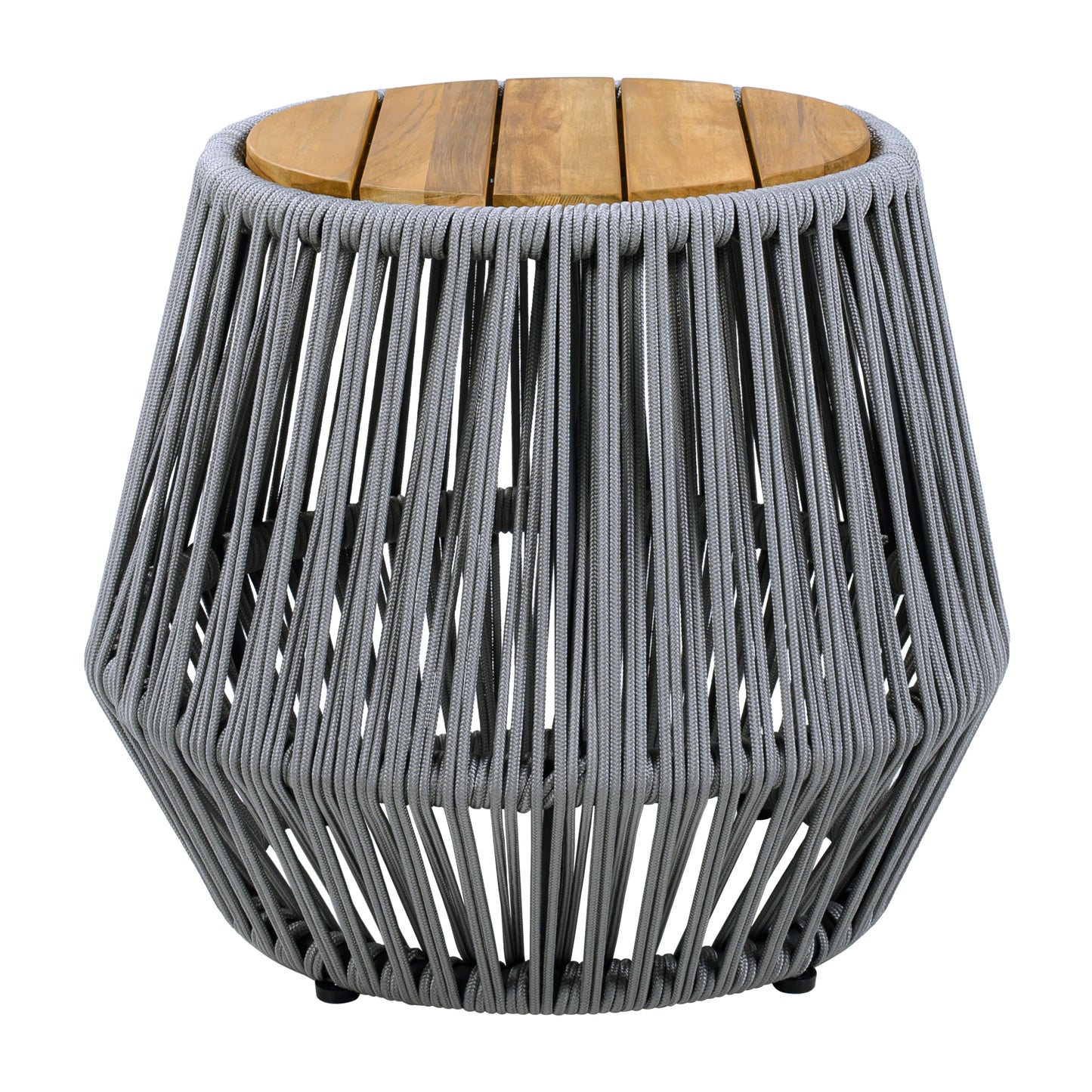 Acacia Wood Side Table with Grey Rope Base - Natural Teak Finish, Modern Coastal Accent for Patio, Garden, Balcony & Indoor Use image 5