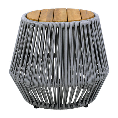 Acacia Wood Side Table with Grey Rope Base - Natural Teak Finish, Modern Coastal Accent for Patio, Garden, Balcony & Indoor Use image 5