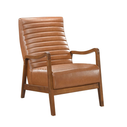 1pc Accent Chair Brown Faux Leather Walnut Finish Solid Rubberwood Modern Living Room Furniture image 2