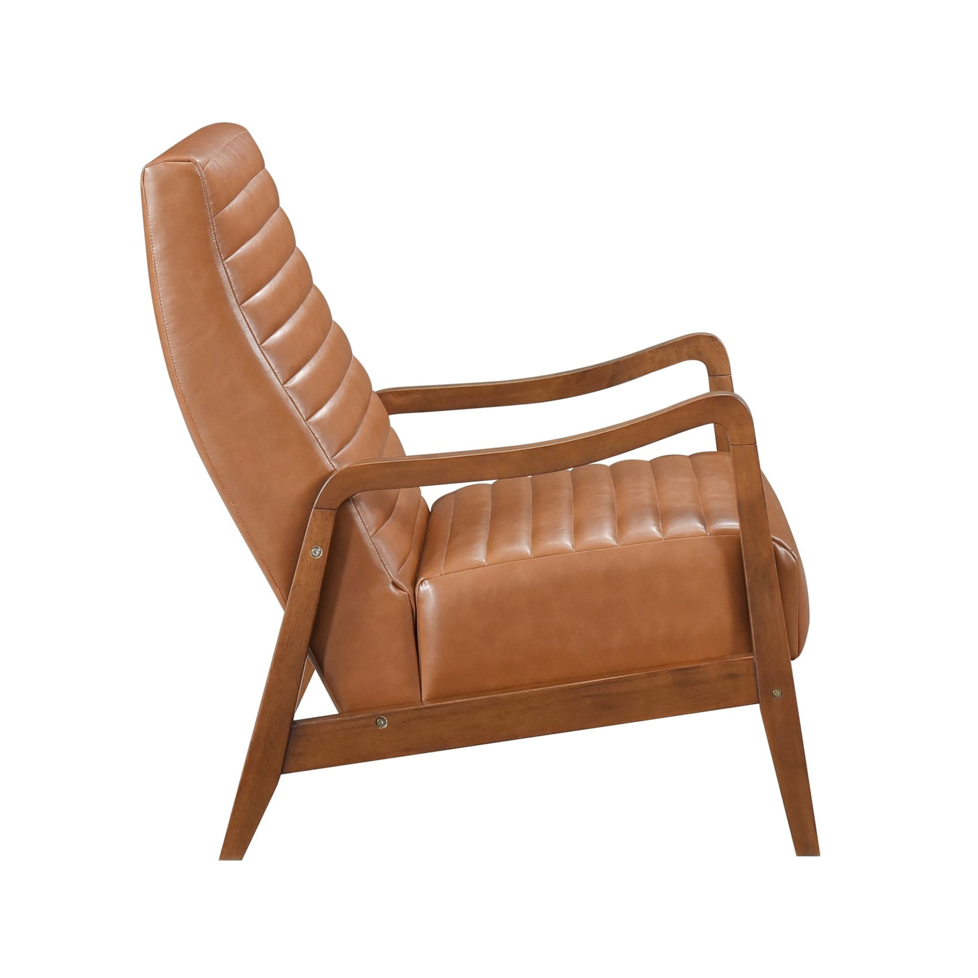 1pc Accent Chair Brown Faux Leather Walnut Finish Solid Rubberwood Modern Living Room Furniture image 4