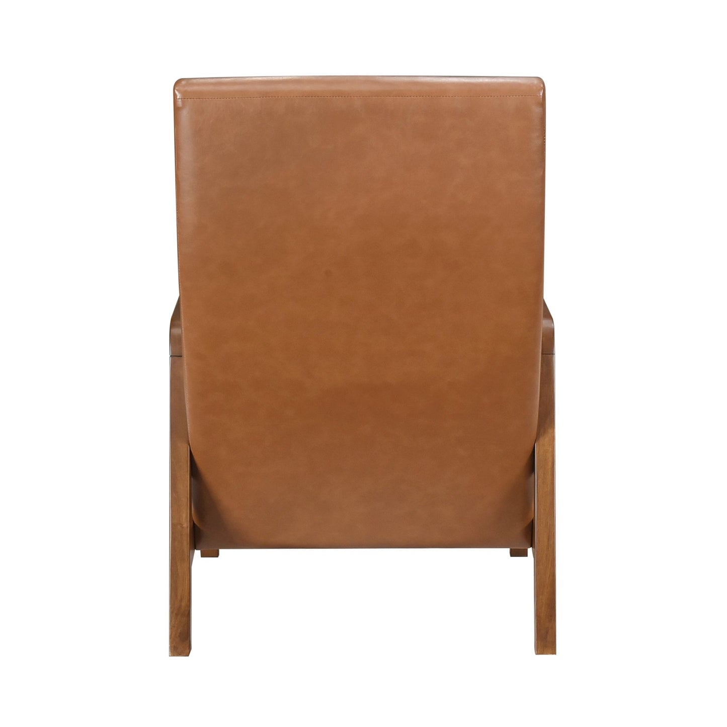 1pc Accent Chair Brown Faux Leather Walnut Finish Solid Rubberwood Modern Living Room Furniture image 6