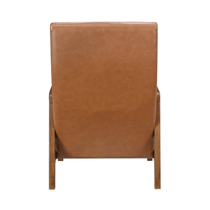 1pc Accent Chair Brown Faux Leather Walnut Finish Solid Rubberwood Modern Living Room Furniture image 6