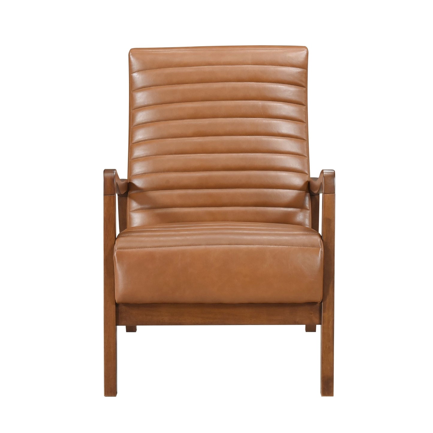 1pc Accent Chair Brown Faux Leather Walnut Finish Solid Rubberwood Modern Living Room Furniture image 5