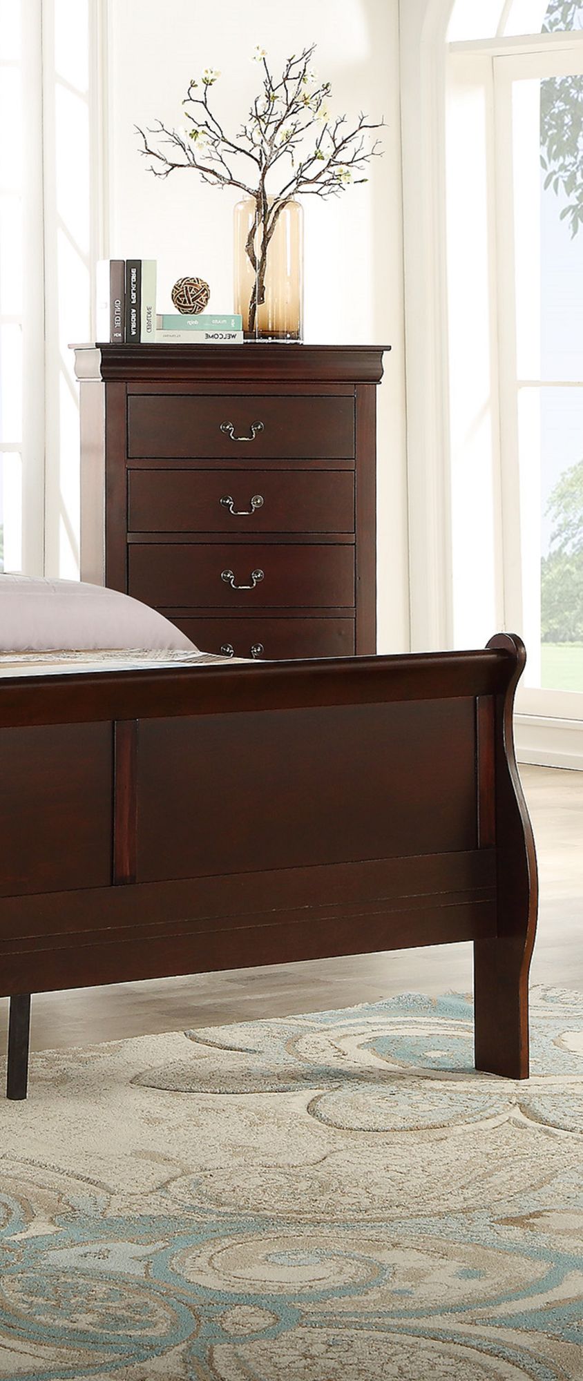 1pc Cherry Finish Five Drawers Louis Philip Chest Solid Wood Contemporary Sleek Ample Storage image 2