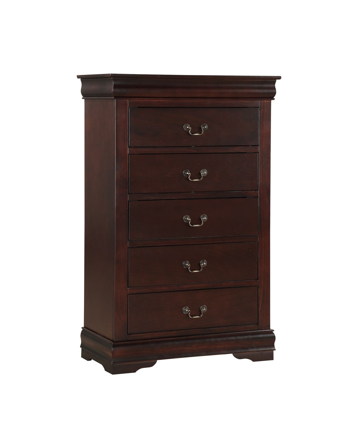 1pc Cherry Finish Five Drawers Louis Philip Chest Solid Wood Contemporary Sleek Ample Storage image 1