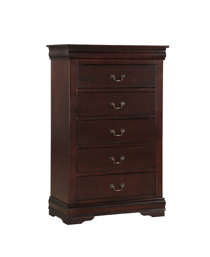 1pc Cherry Finish Five Drawers Louis Philip Chest Solid Wood Contemporary Sleek Ample Storage image 1