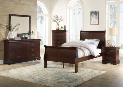 1pc Cherry Finish Five Drawers Louis Philip Chest Solid Wood Contemporary Sleek Ample Storage image 5