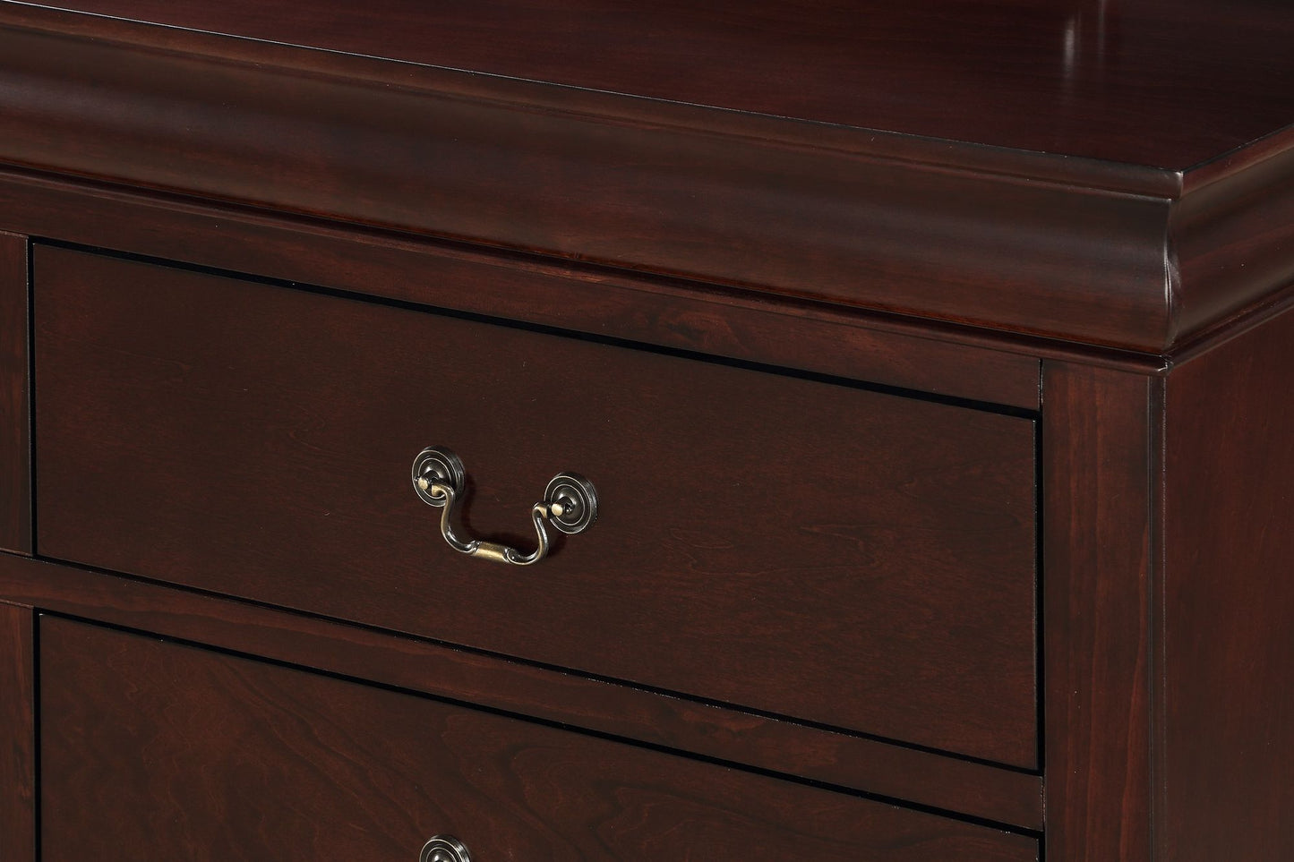 1pc Cherry Finish Two Drawers Louis Philip Nightstand Solid Wood Contemporary & Simple Style image 4