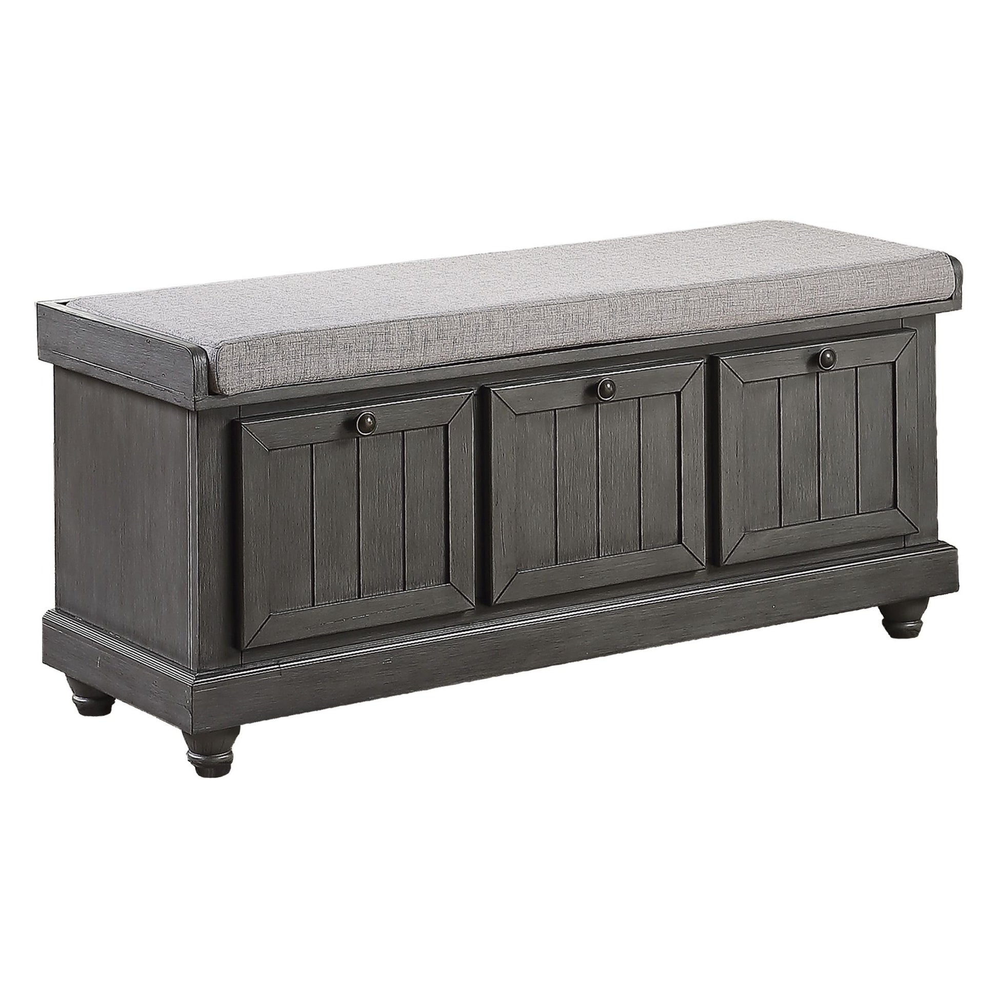1pc Durable Storage Bench Dark Gray Finish Foam Cushioned Seat Upholstery Flip-Top Seat Solid Wood Home Furniture image 4