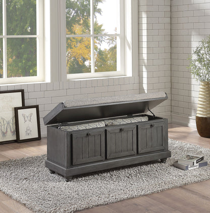 1pc Durable Storage Bench Dark Gray Finish Foam Cushioned Seat Upholstery Flip-Top Seat Solid Wood Home Furniture image 2