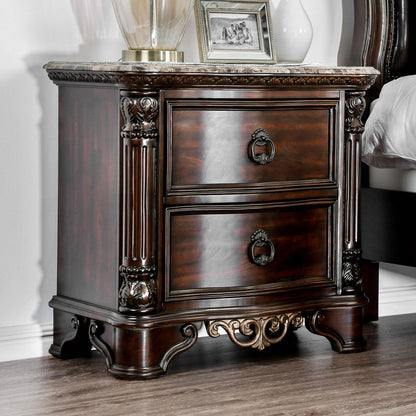 1pc Nightstand Only Traditional Brown Cherry Solid wood 2-Drawers Ball Bearing Metal Glides Brass Ring Pull Handles Bedr image 1