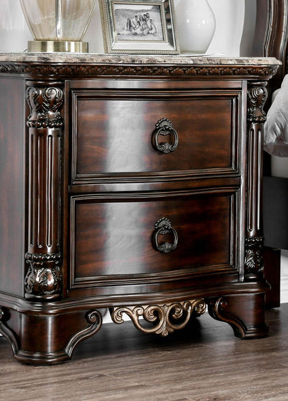 1pc Nightstand Only Traditional Brown Cherry Solid wood 2-Drawers Ball Bearing Metal Glides Brass Ring Pull Handles Bedr image 2