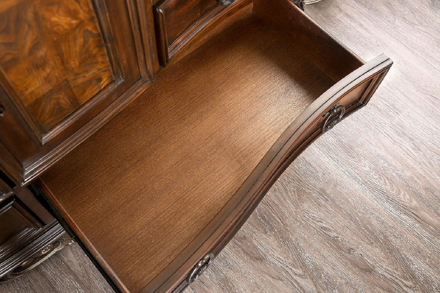 1pc Nightstand Only Traditional Brown Cherry Solid wood 2-Drawers Ball Bearing Metal Glides Brass Ring Pull Handles Bedr image 3