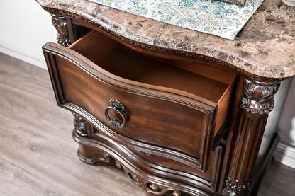 1pc Nightstand Only Traditional Brown Cherry Solid wood 2-Drawers Ball Bearing Metal Glides Brass Ring Pull Handles Bedr image 5