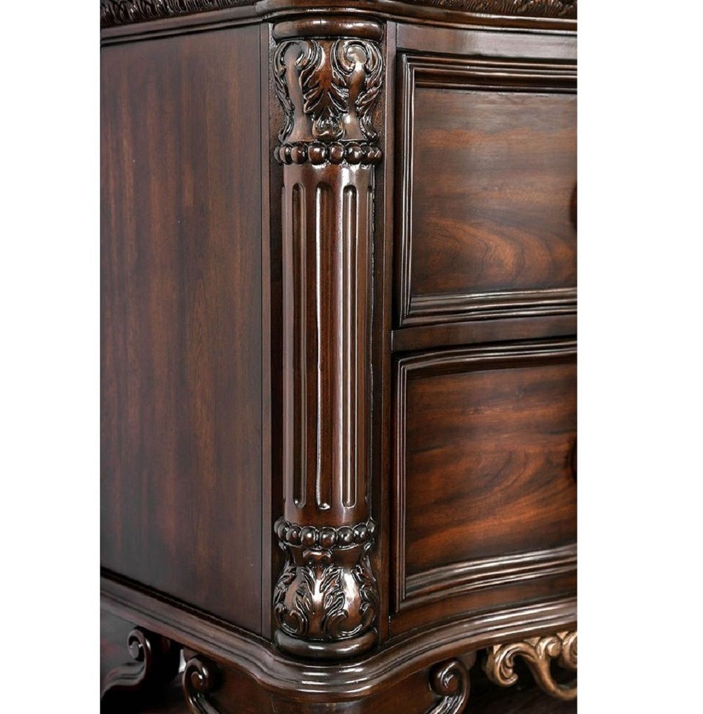 1pc Nightstand Only Traditional Brown Cherry Solid wood 2-Drawers Ball Bearing Metal Glides Brass Ring Pull Handles Bedr image 7