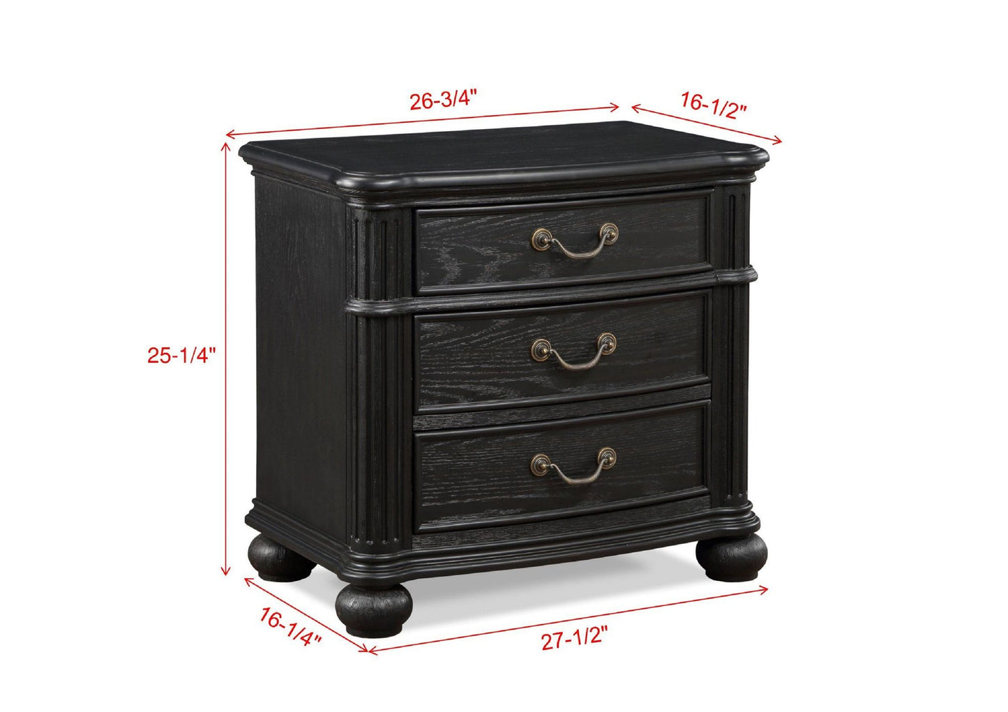 1pc Traditional Vintage Antique Drawer Pull 3-Drawer Nightstand Black Gray Dark Finish Bedroom Wooden Furniture image 5