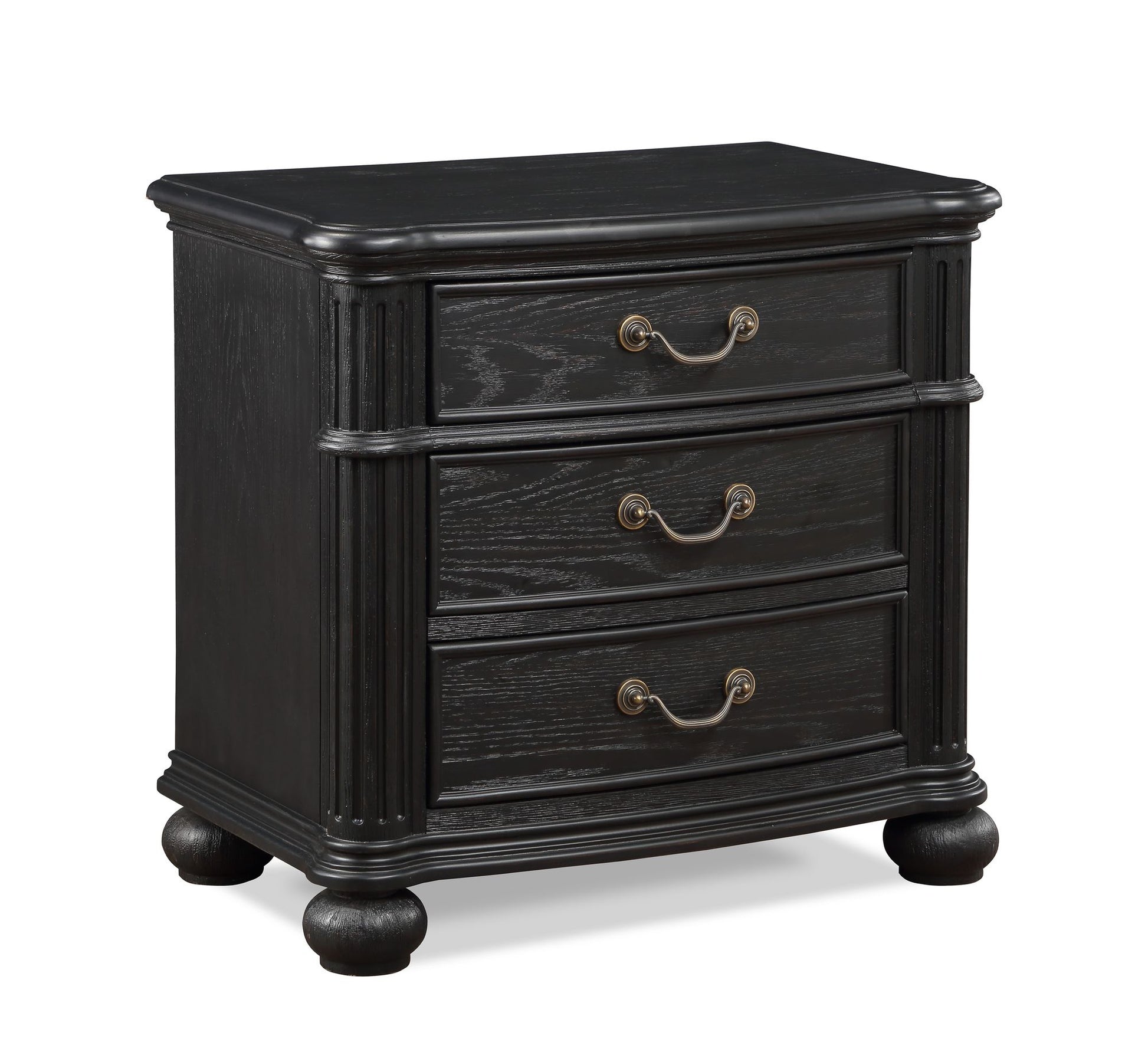 1pc Traditional Vintage Antique Drawer Pull 3-Drawer Nightstand Black Gray Dark Finish Bedroom Wooden Furniture image 2