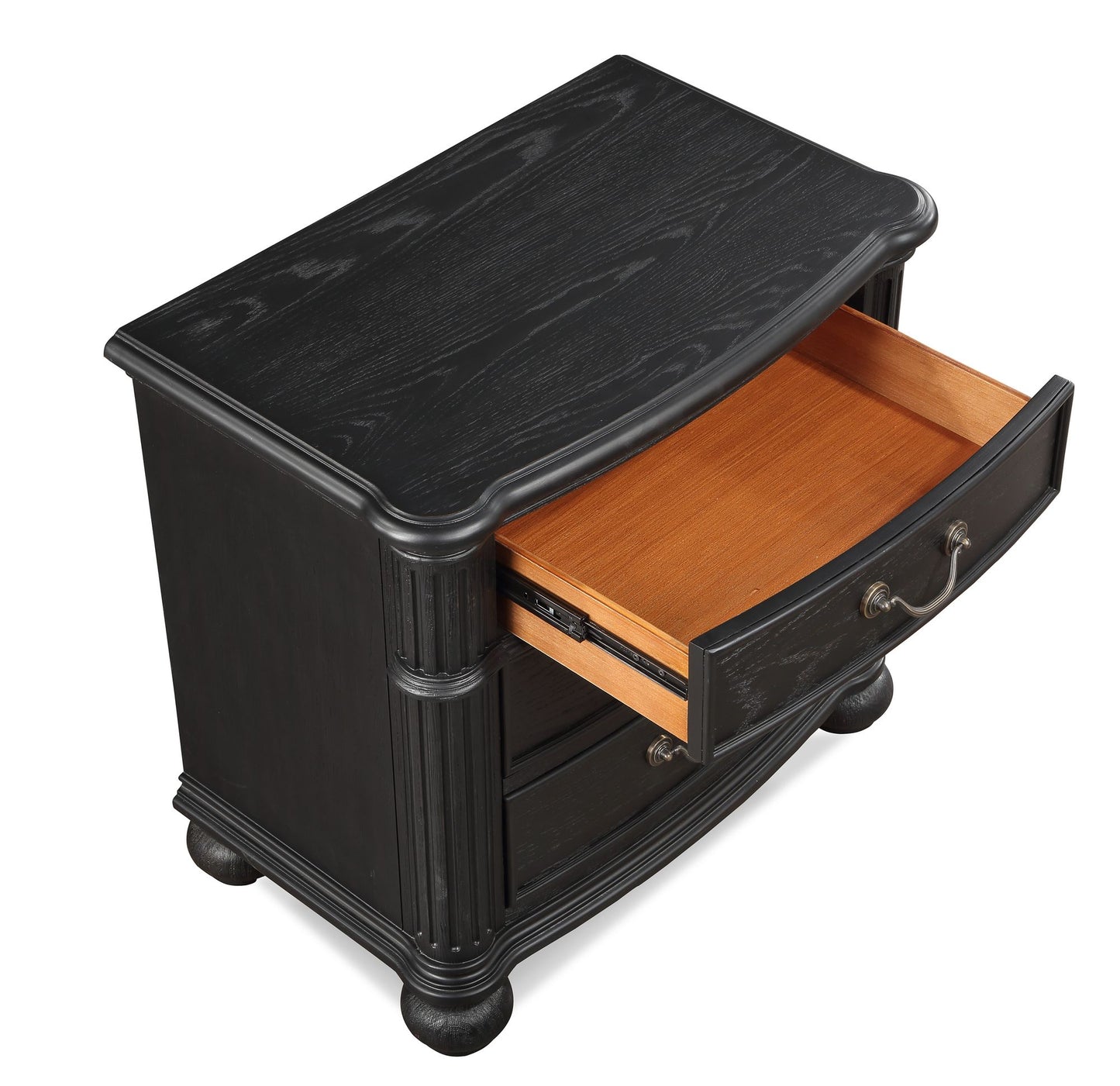 1pc Traditional Vintage Antique Drawer Pull 3-Drawer Nightstand Black Gray Dark Finish Bedroom Wooden Furniture image 3