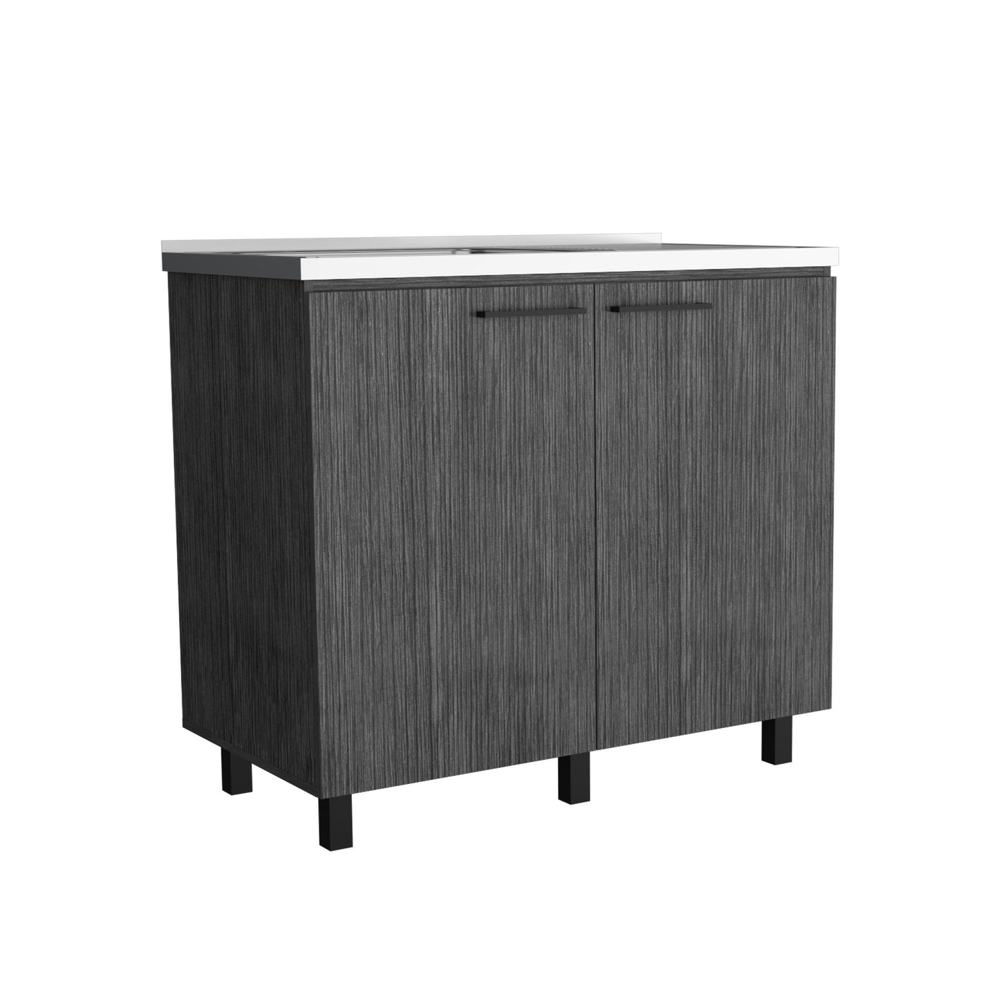 2 Freestanding Utility Base Cabinet with Stainless Steel Countertop and 2-Door, Smokey Oak image 2