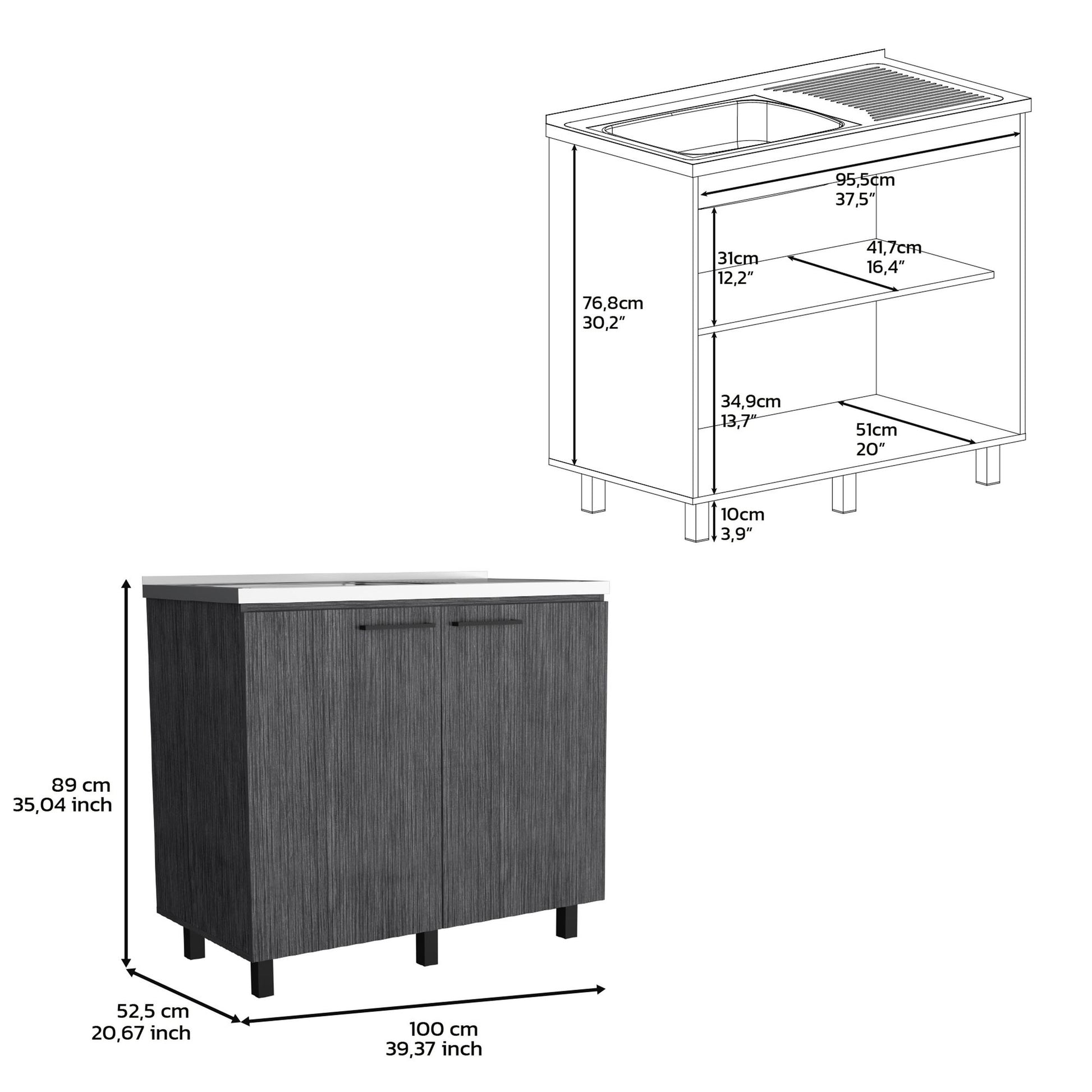2 Freestanding Utility Base Cabinet with Stainless Steel Countertop and 2-Door, Smokey Oak image 7