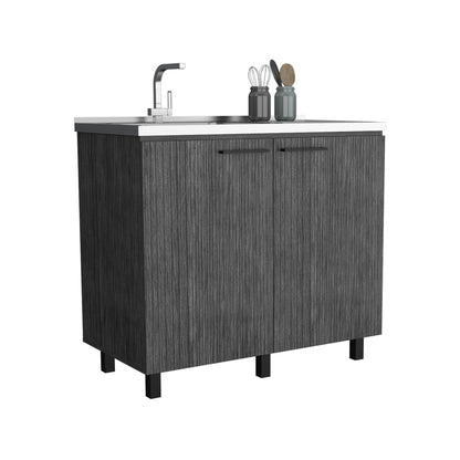 2 Freestanding Utility Base Cabinet with Stainless Steel Countertop and 2-Door, Smokey Oak image 6