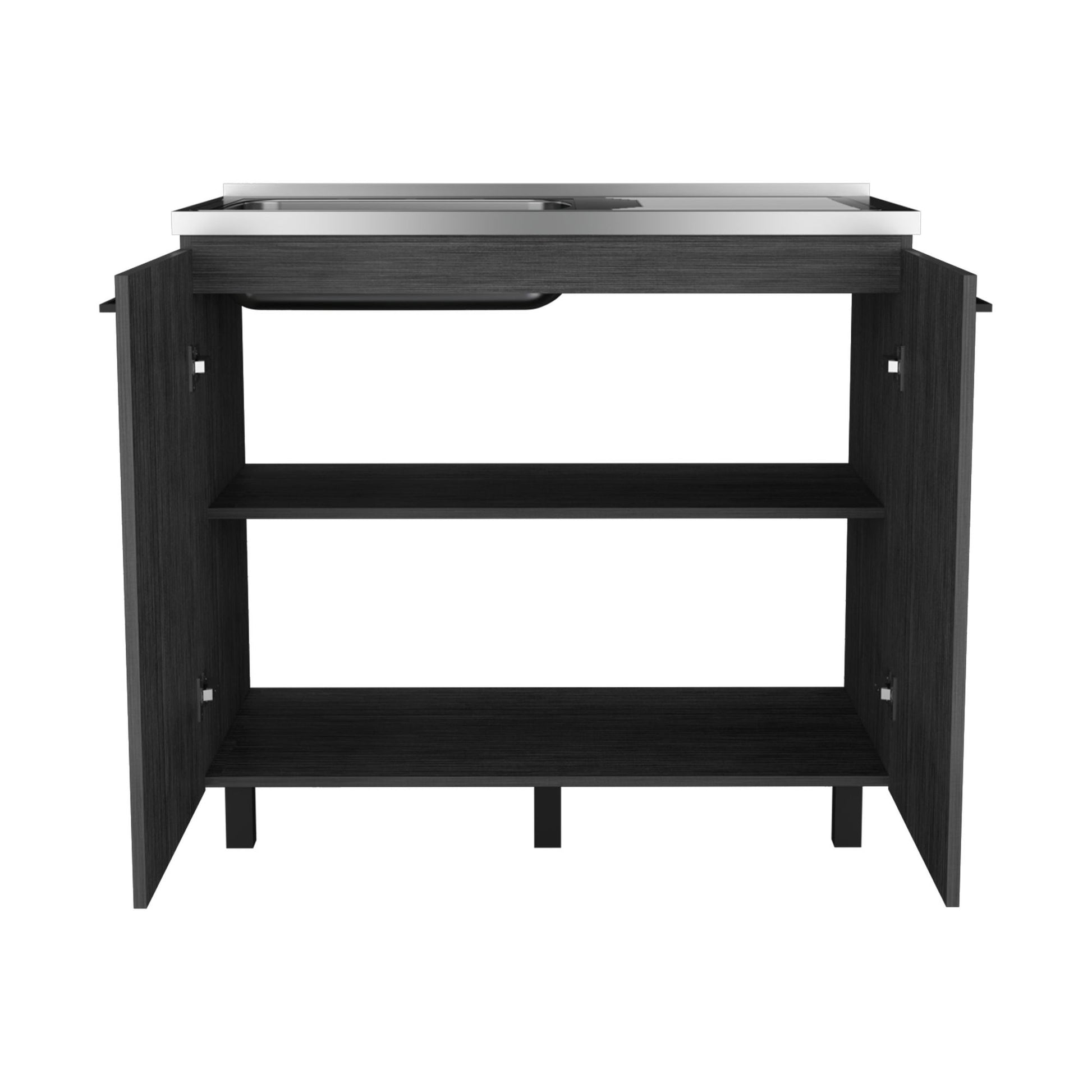 2 Freestanding Utility Base Cabinet with Stainless Steel Countertop and 2-Door, Smokey Oak image 4