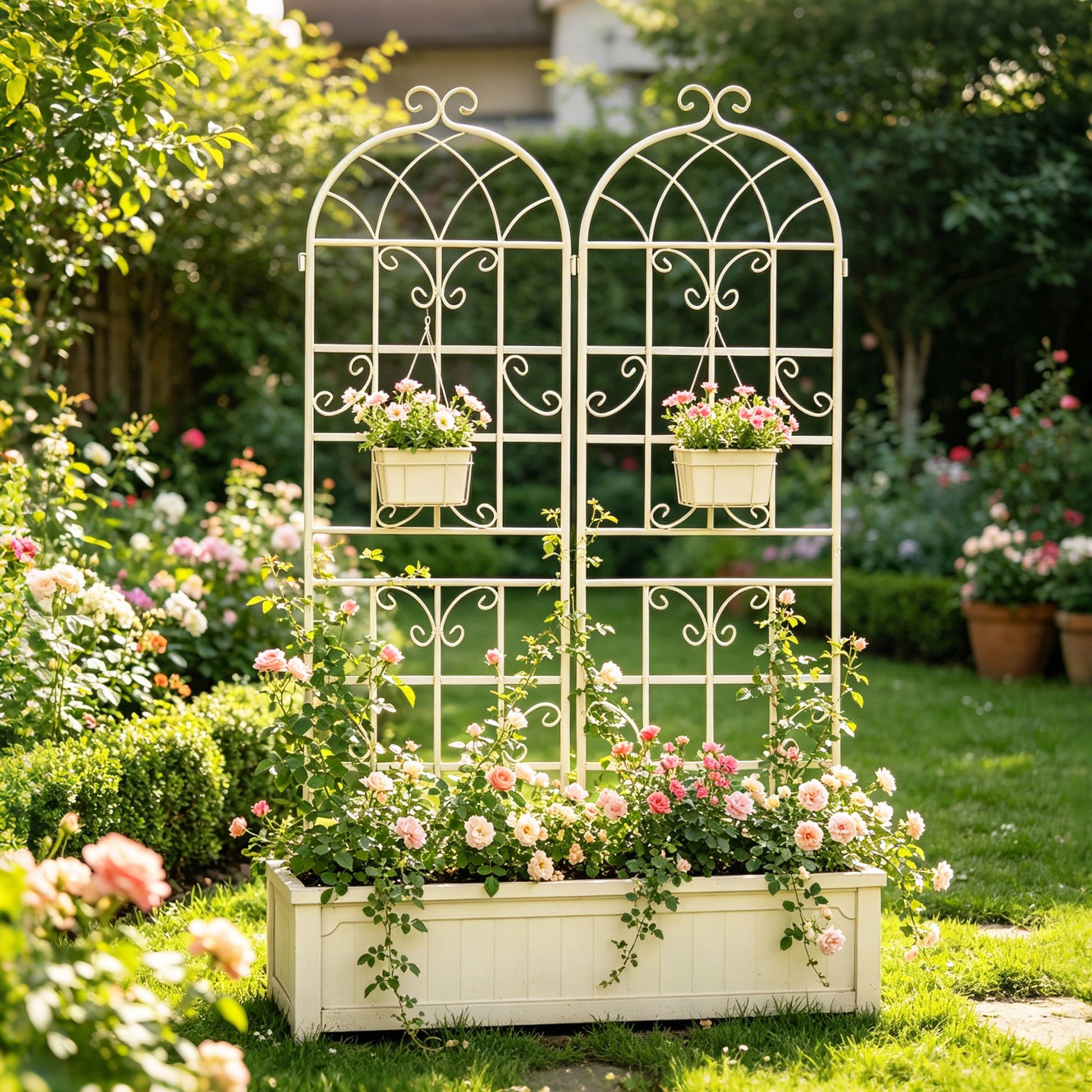 2 Pack Metal Garden Trellis 71" x 19.7" Rustproof Trellis for Climbing Plants Outdoor Flower Support Cream White image 1