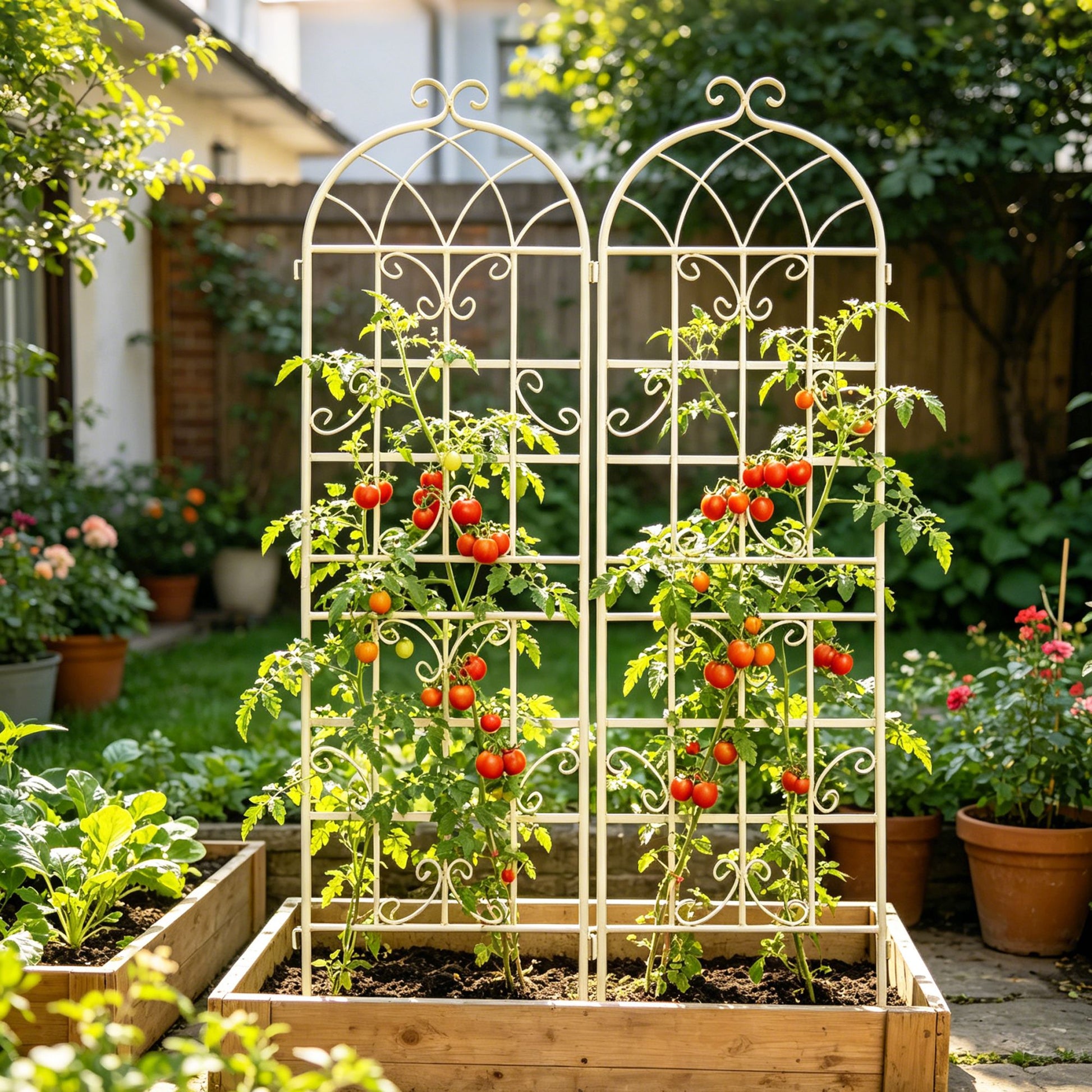 2 Pack Metal Garden Trellis 71" x 19.7" Rustproof Trellis for Climbing Plants Outdoor Flower Support Cream White image 2