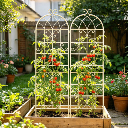 2 Pack Metal Garden Trellis 71" x 19.7" Rustproof Trellis for Climbing Plants Outdoor Flower Support Cream White image 2