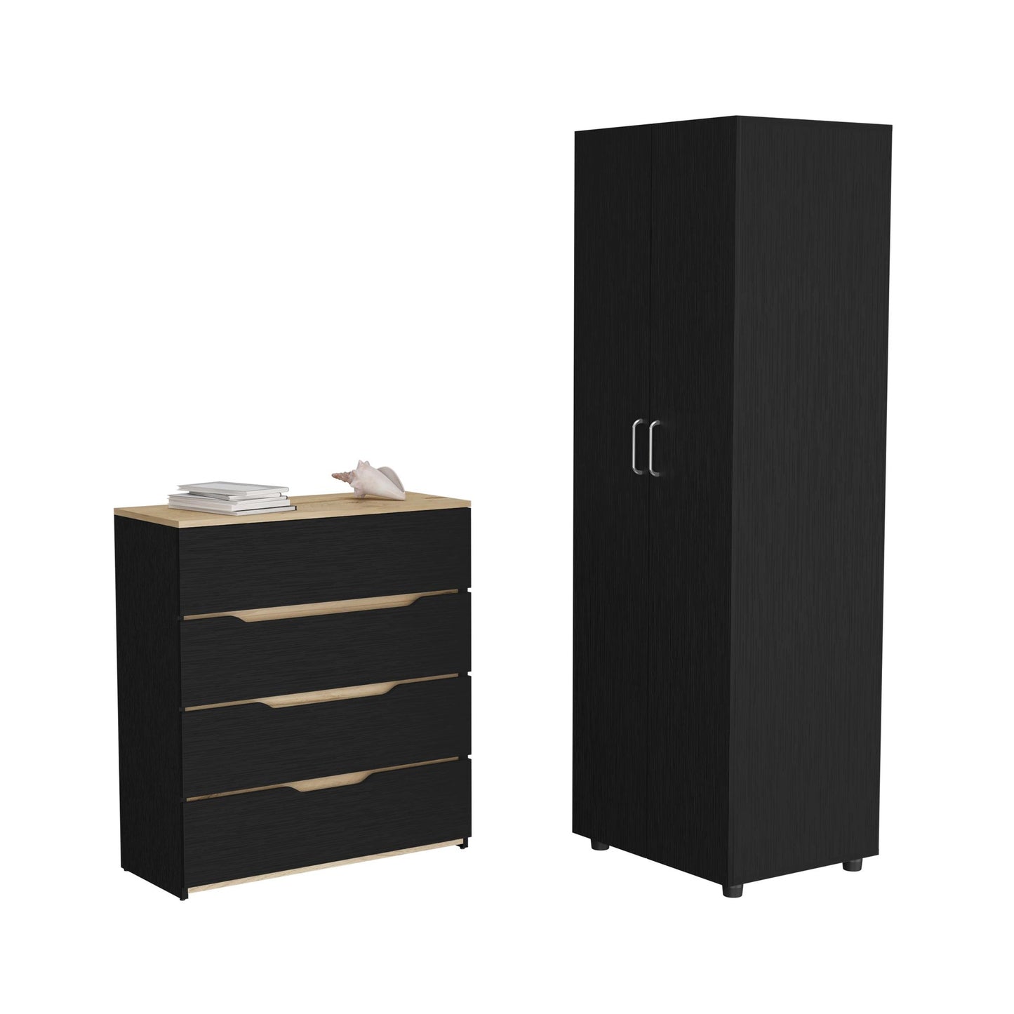 2 Piece Bedroom Set, London Armoire + Aralia Drawer Dresser, Black / Light Oak image 2