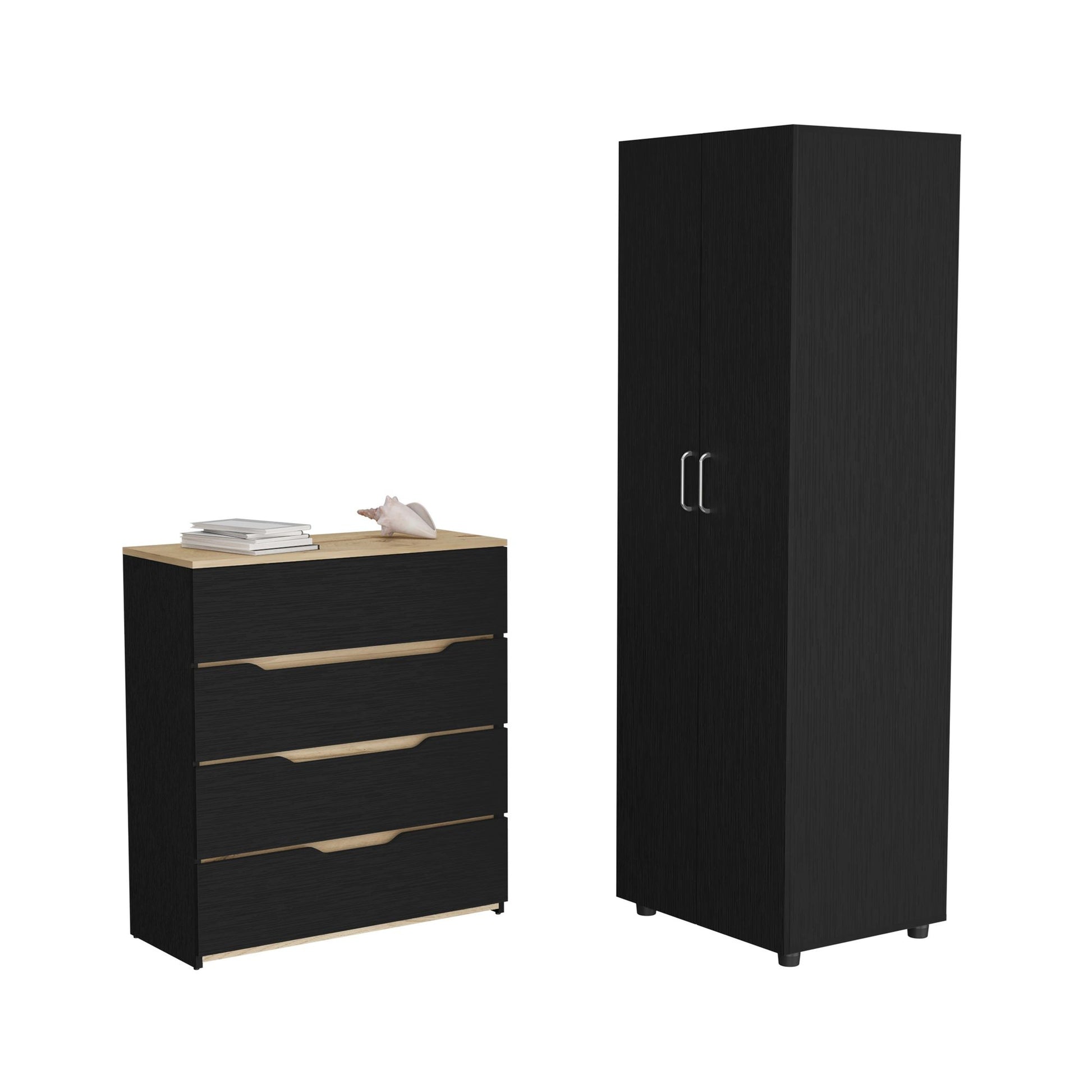 2 Piece Bedroom Set, London Armoire + Aralia Drawer Dresser, Black / Light Oak image 2
