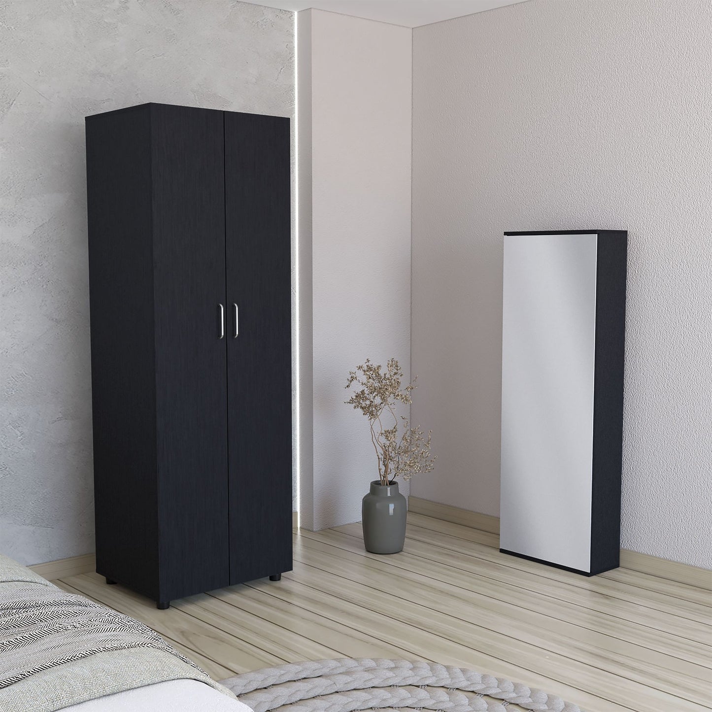 2 Piece Bedroom Set, London Armoire + Baltimore Shoe Rack, Black image 1