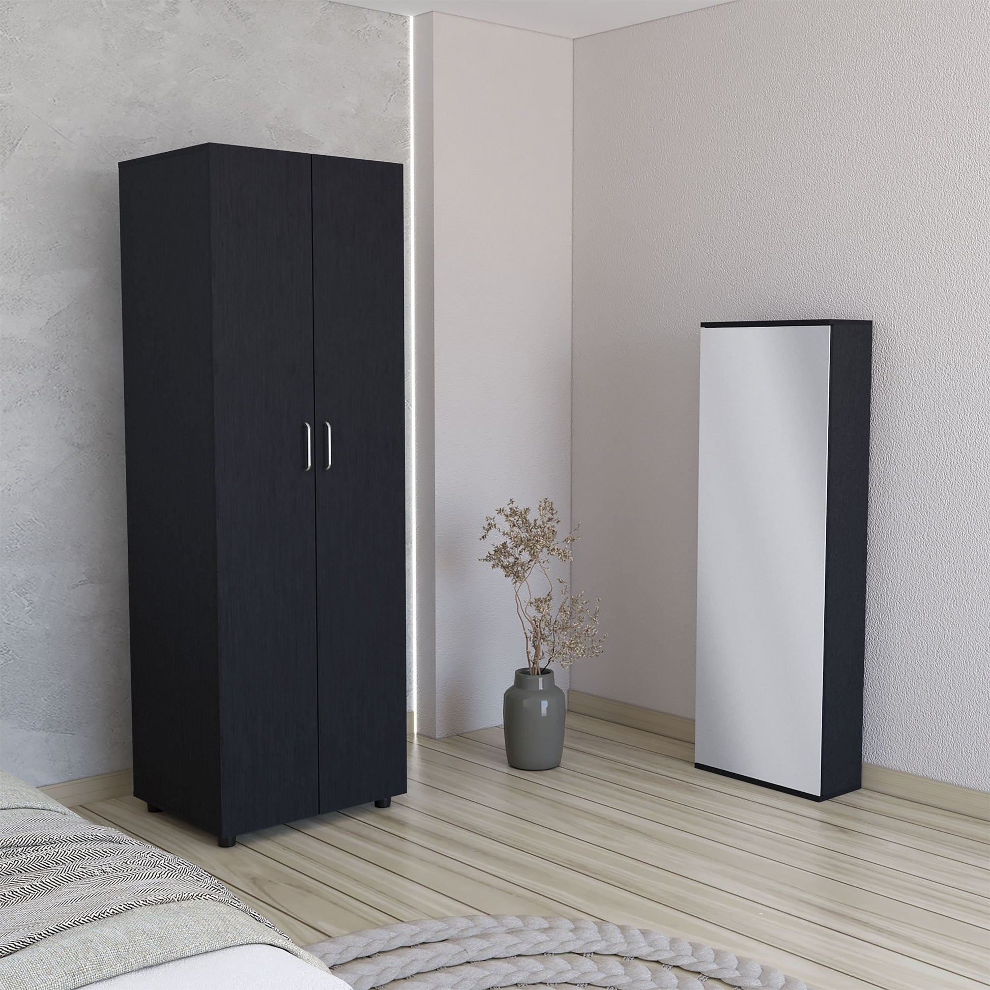2 Piece Bedroom Set, London Armoire + Baltimore Shoe Rack, Black image 1