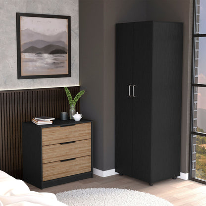 2 Piece Bedroom Set, London Armoire + Egeo 3 Drawers Dresser, Black / Pine image 1