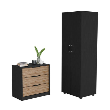 2 Piece Bedroom Set, London Armoire + Egeo 3 Drawers Dresser, Black / Pine image 2
